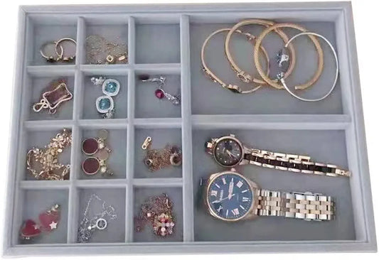 Svea Display Gryy Velvet Stackable Organizer Premium Quality Tray Drawer Inserts Divider Multi Functional Storage Closet Hallway Vanity