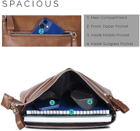 Leather Cross Body Bag Women | Tan | Adjustable Strap | Shoulder Bags For Women | Cross Over Purse | Multiple Compartment, Tan Alpha, Casual