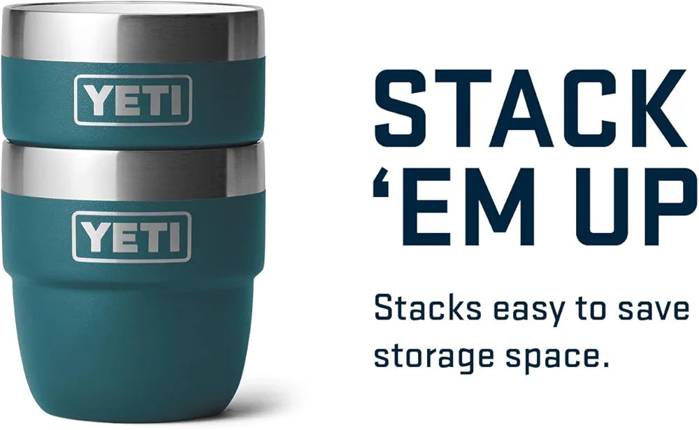 YETI Rambler 4 oz Stackable Cup, Stainless Steel, Vacuum Insulated Espresso/Coffee Cup, 2 Pack, Agave Teal
