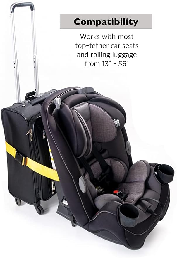Car Seat Travel Belt | Luggage Strap - Convert Car Seat & Carry-On into Airport Carrier - Bright Yellow