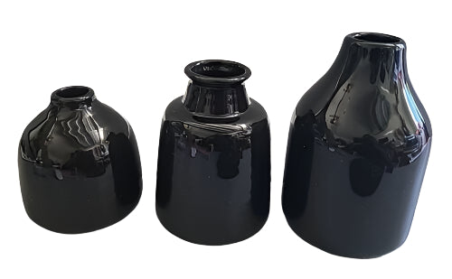 Matte Black Set of 3 Small Ceramic Bottle Vases