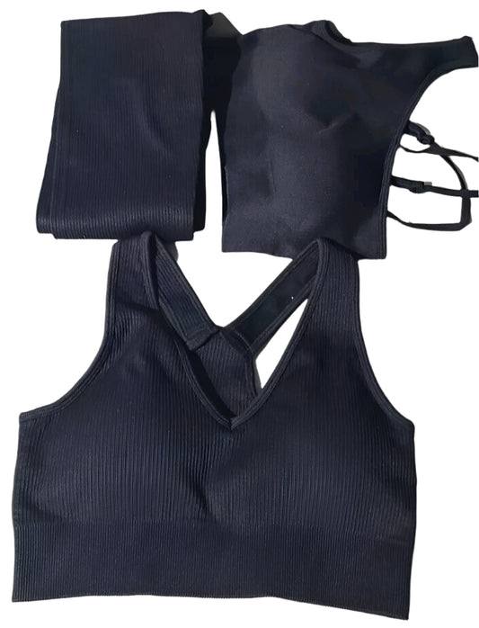 OQQ Women's 3 Piece Outfits Ribbed Seamless Exercise Scoop Neck Sports Bra...