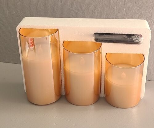 Glass Battery Operated LED Flameless Candles with Remote and Timer, Real Wax Can