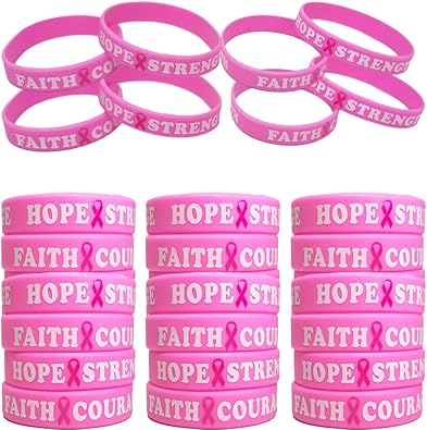 AOGU Breast Cancer Awareness Pink Ribbon Bracelets Rubber Wristbands For Unisex Support and Care for Women