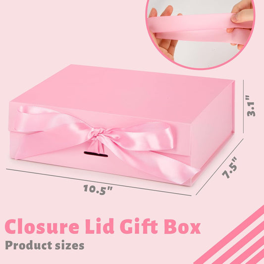 JOHOUSE Elegant Pink Gift Box (10.5" x 7.5" x 3.1") with Magnetic Closure - Perfect for Bridesmaid Proposals, Weddings, Anniversaries & Special Gifts