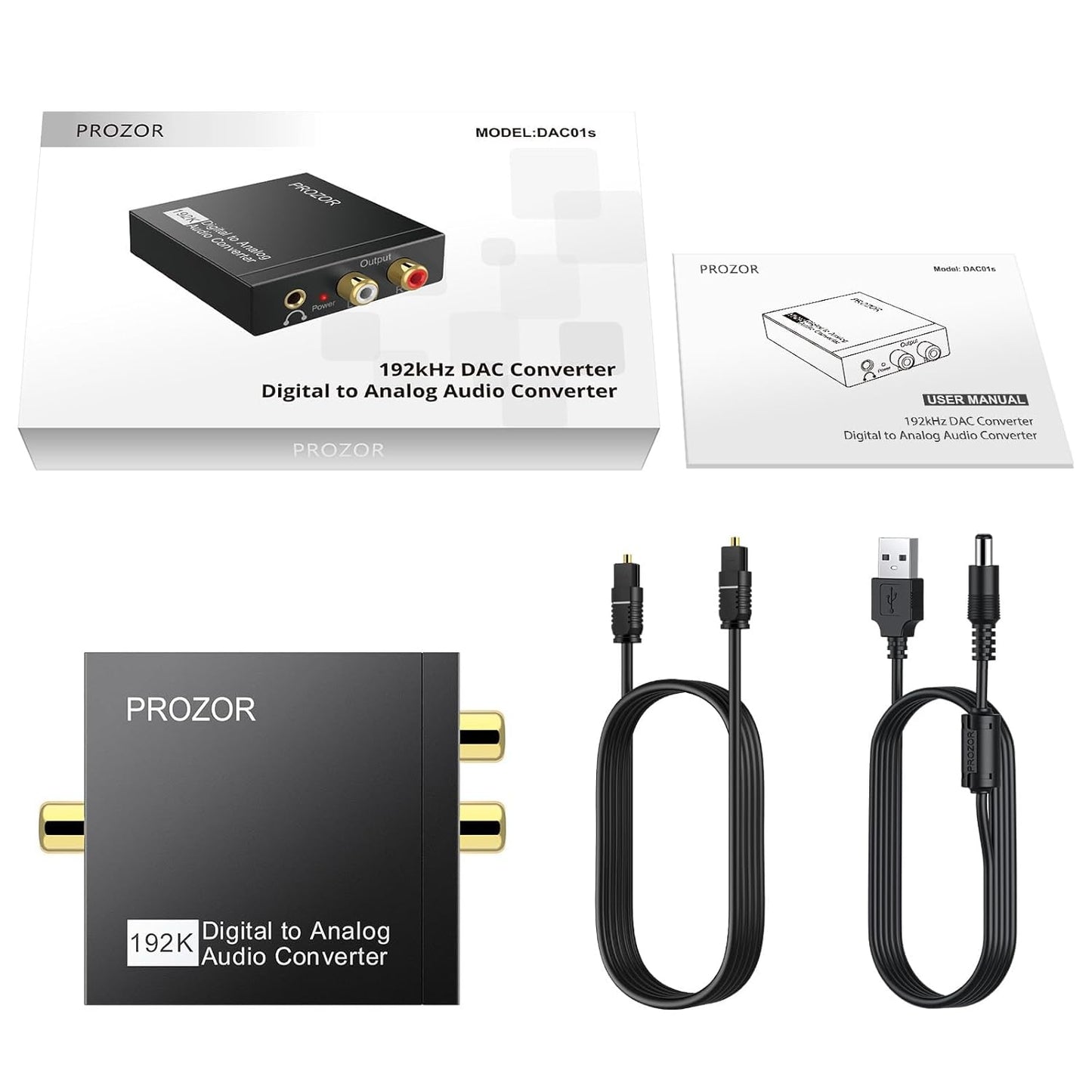 PROZOR 192KHz Hi-Res Audio Converter: Upscale Your Sound with Digital to Analog DAC | SPDIF, Optical, RCA & 3.5mm Outputs