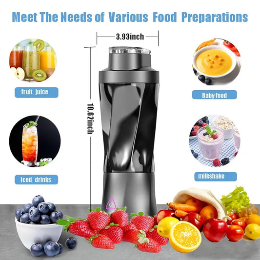 Powerful 360W Personal Blender - USB Rechargeable Smoothie & Juicer for On-the-Go