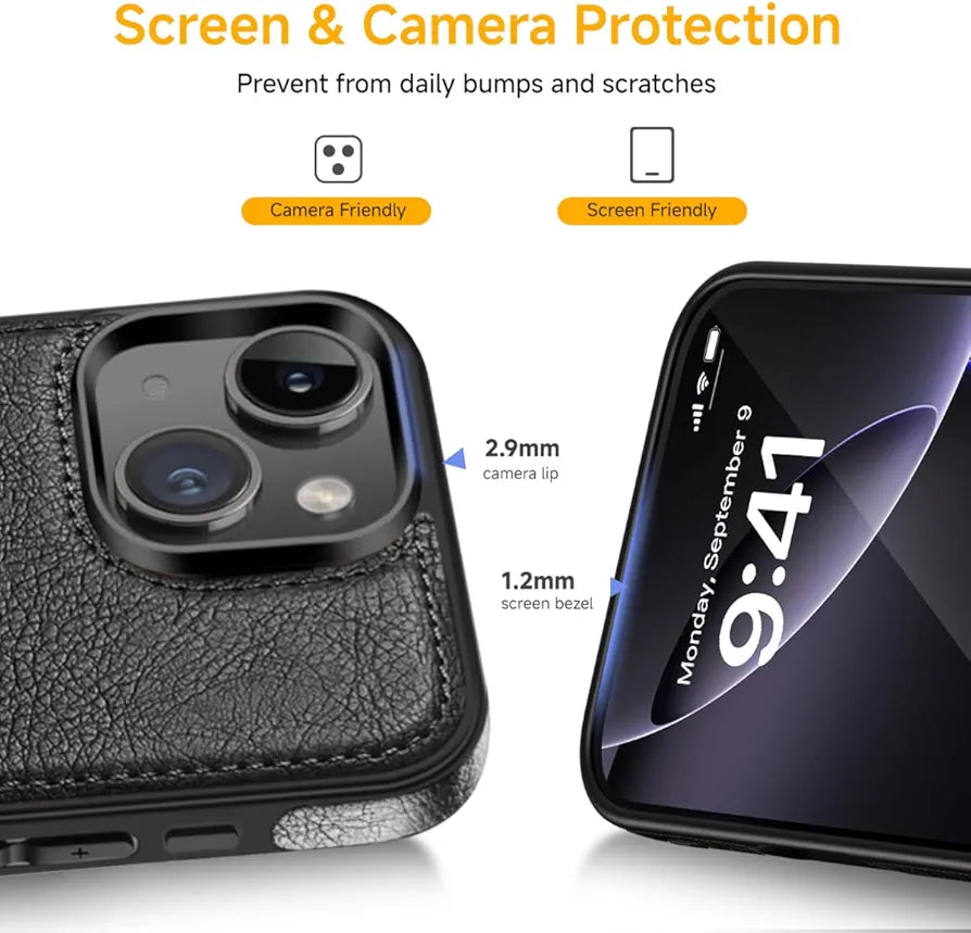 Classy Design Luxury Leather Phone Case for iPhone 13 Non-Slip Grip Full Body Ultra Slim Protective Case
