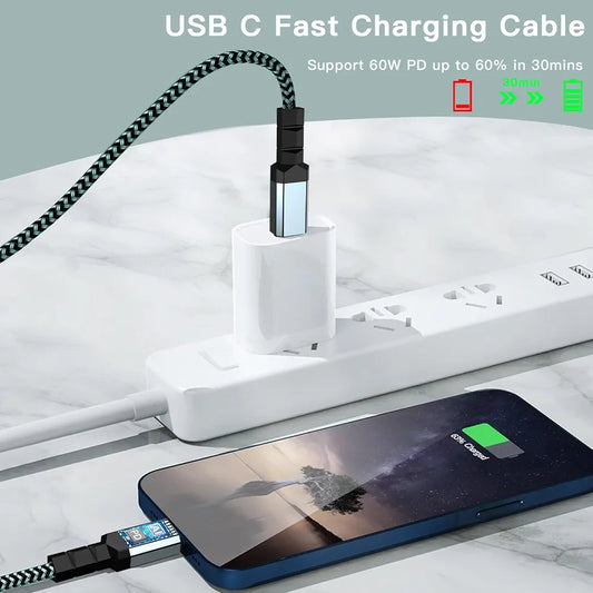 USB C to USB C Cable 3/6/9ft 60W3A Fast Charging Cord Compatible with MacBook Pro,iPhone15/15Pro/15ProMax,iPad Mini6/Pro20/23,iPad Air4,GalaxyS21/S23