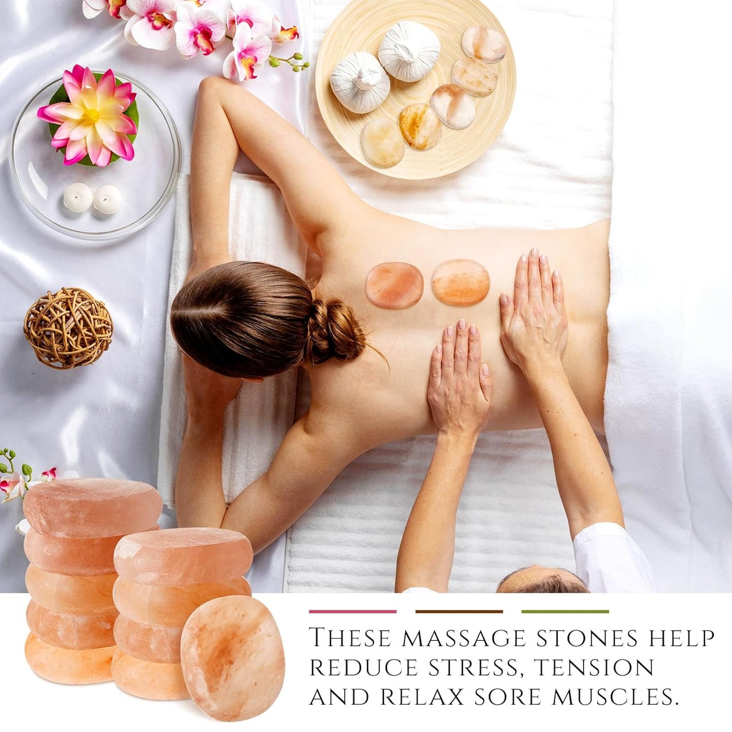 10 Pcs Premium Flat Oval Himalayan Salt Massage Stones - Natural Pink Crystal, Hand-Carved for Spa Therapy & Deep Relaxation
