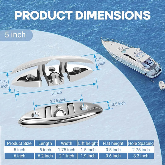 Boat Cleats 5 Inch 6 Inch 316 Stainless Steel Boat Folding Cleats, 2 Pcs Marine Dock Cleats for Boat and Kayak,Marine Flip Up Dock Cleats with Fastener, Boat Accessories