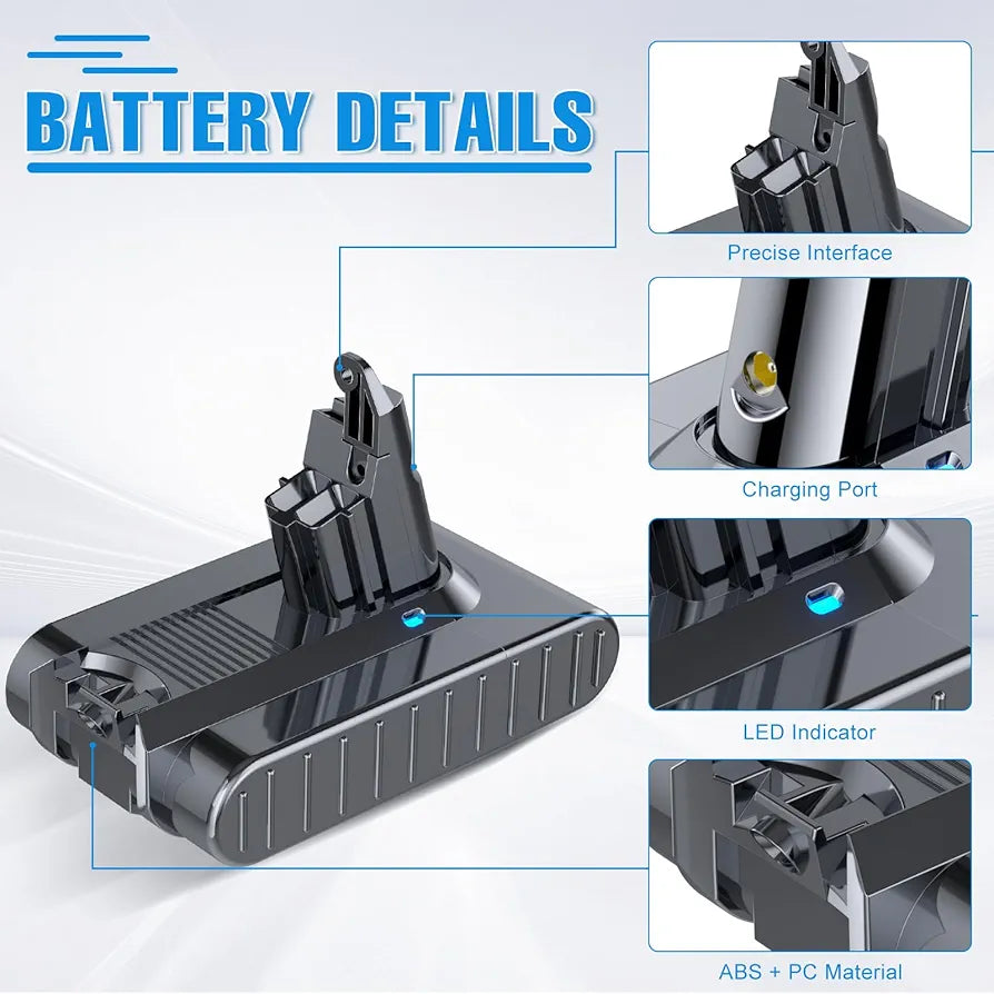 Upgraded 6000mAh V6 SV04 vtc4 Battery 967810 Replacement Battery for Dyson V6 Animal Absolute Motorhead Slim SV03 SV04 SV05 SV06 SV07 SV09 vtc4 DC58 DC59 DC61 DC62 DC72 DC74 V6 Handheld Stick Vacuum