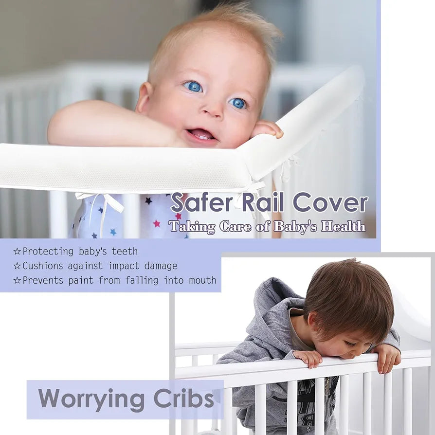 4Pcs Crib Rail Covers for Teething&Corner Guard Coverage Straps, Anti-Collision Strip Corner Cover