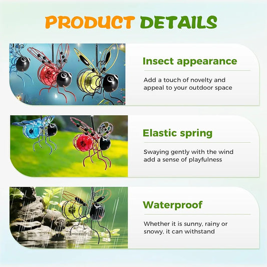 Solar Bee Lights - Metal Garden Decor for Patio, Balcony, Yard