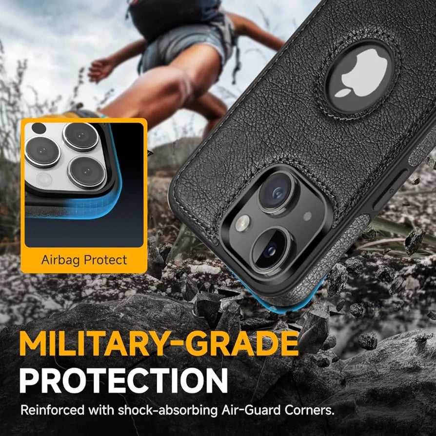 Classy Design Luxury Leather Phone Case for iPhone 13 Non-Slip Grip Full Body Ultra Slim Protective Case