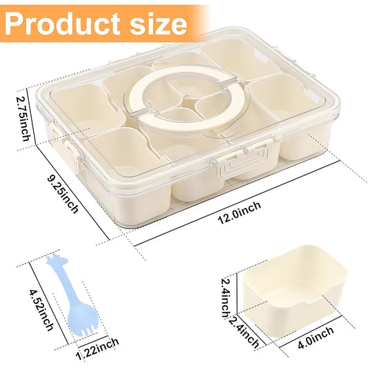 Premium Divided Serving Tray with Lid & Handle - 8 Compartment Snackle Box for Charcuterie, Snacks, Fruits & More!