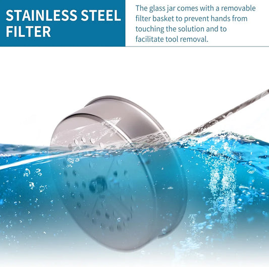 Nail Tool Disinfectant Jar - 21Oz Glass Sterilizer with Removable Strainer Tray - for Manicure & Barber Supplies Storage and OrganizationDisinfectant Jar