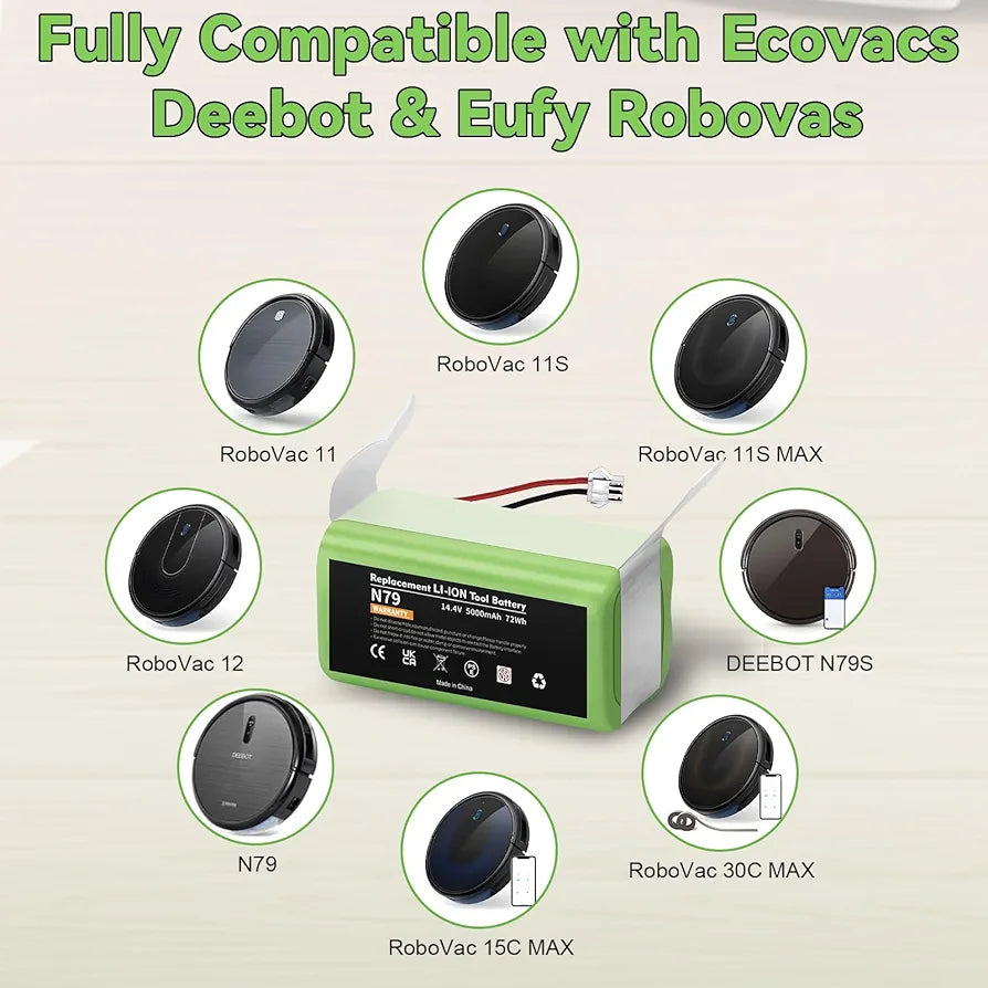 Upgraded 5000mAh 14.4v Li-ion Battery for Ecovacs Deebot N79 N79S N79W deebot 500 DN622 DN622.11 Replacement for Eufy RoboVac 11 11C 11S MAX 12 15C 15T 25C 30 30C 35C G10 R500+ Etc. Robot Vacuum