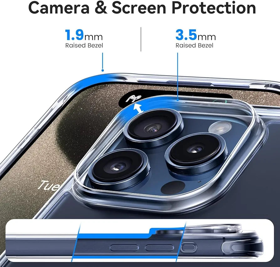 Mkeke Premium Clear Case for iPhone 15 Pro Max - Unyellowing, Military-Grade Drop Protection with 2 Screen Protectors