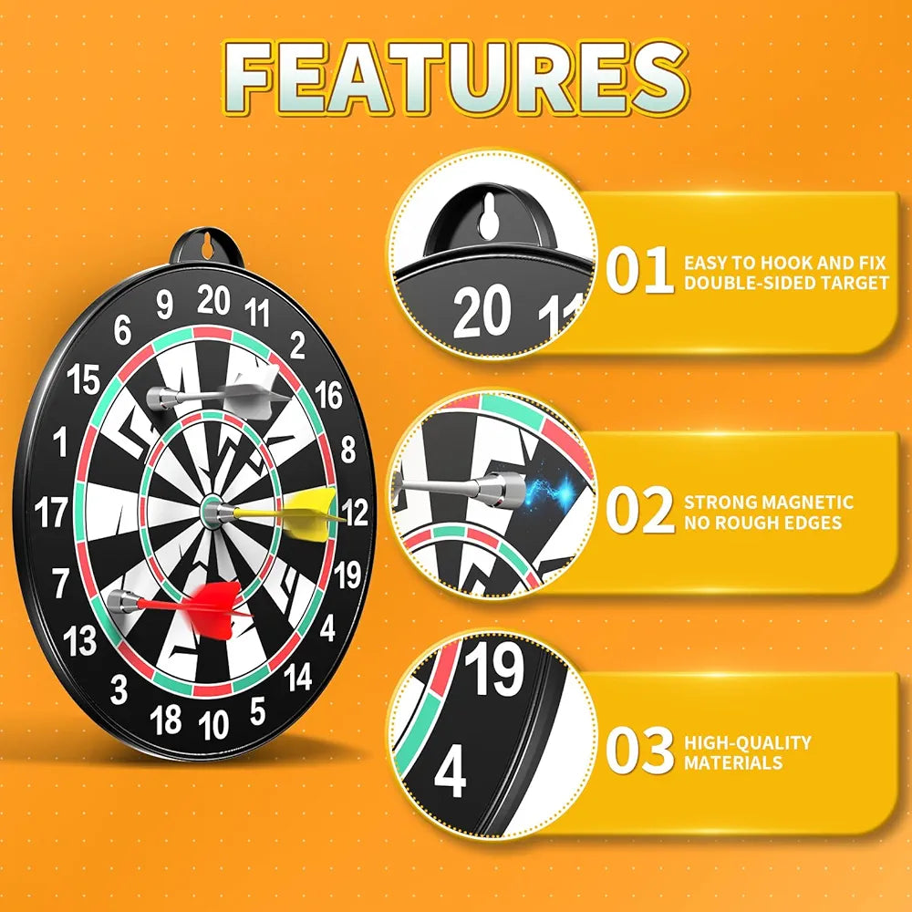 Doloowee 14 PCS Double-Sided Magnetic Kids Dart Board Set, Large Size Boys Toys Dartboards with 12 Darts, Indoor Outdoor Party Games Toys Gifts for 4 5 6 7 8 9 10 Year Old Boy Girl and Adult