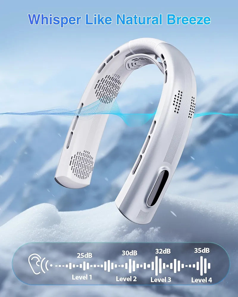 Portable Neck Fan - 4 Turbines Neck Fan Rechargeable 7000mAh, Cooling Neck Fan with Necksupport, Bladeless Personal Fan with LED Display, Quiet 360° Airflow for Hot Flashes, Travel