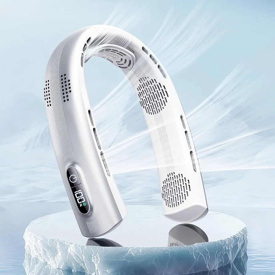 Portable Neck Fan - 4 Turbines Neck Fan Rechargeable 7000mAh, Cooling Neck Fan with Necksupport, Bladeless Personal Fan with LED Display, Quiet 360° Airflow for Hot Flashes, Travel