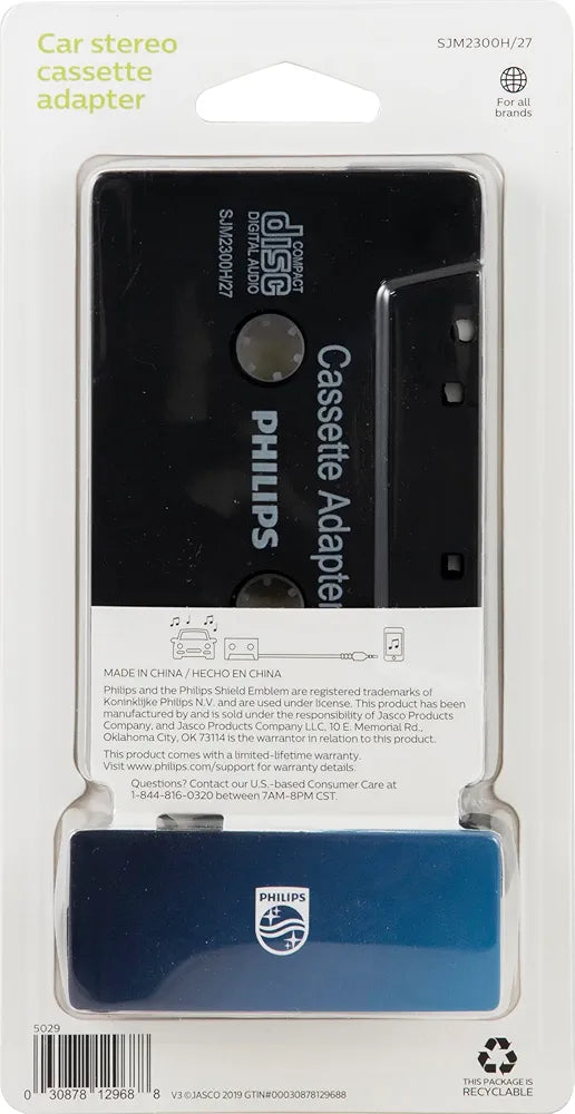 PHILIPS Universal Car Cassette Adapter with 3.5mm Audio Jack - Seamless Music Streaming
