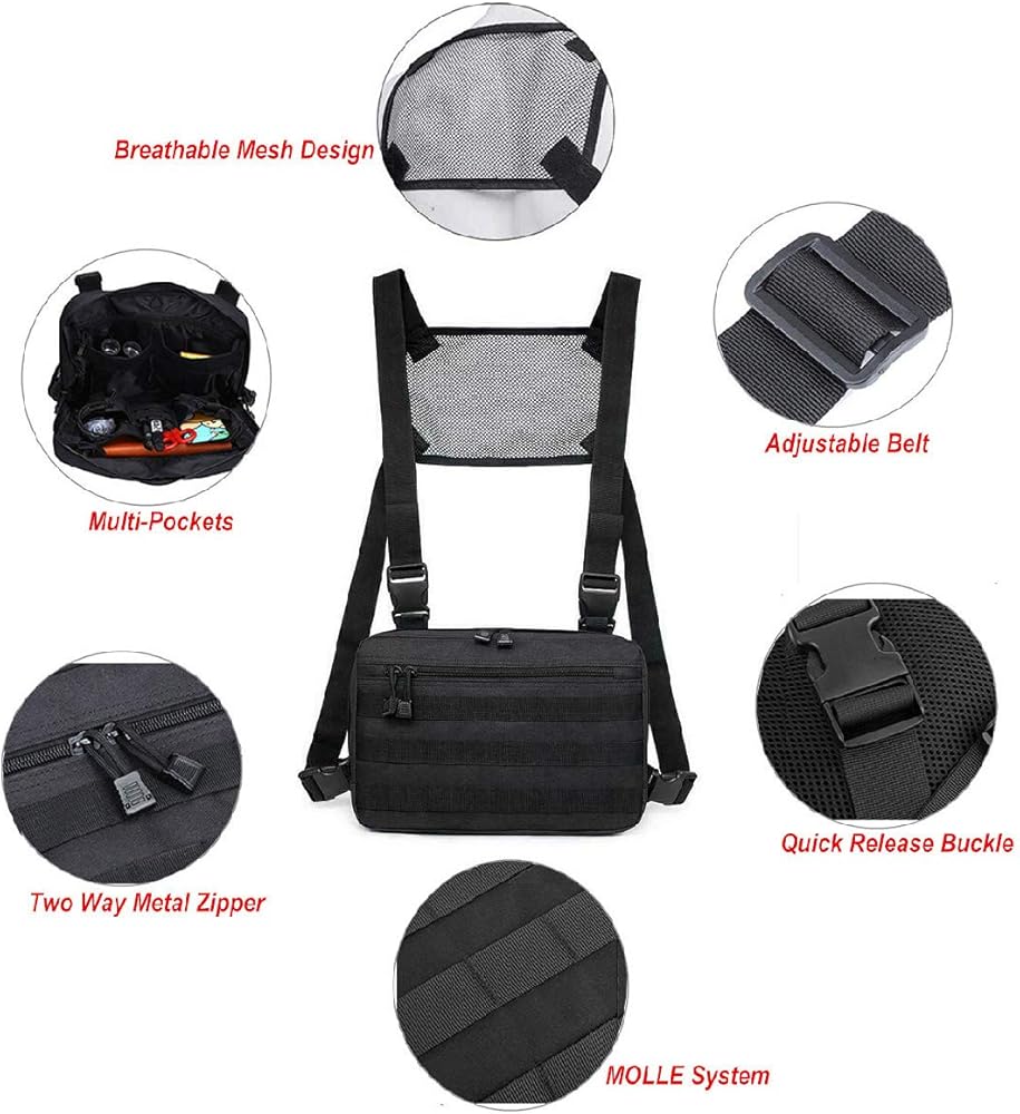 abcGoodefg Tactical Molle Radio Chest Harness Holder Holster Vest Front Pouch Outdoor Bag Pack