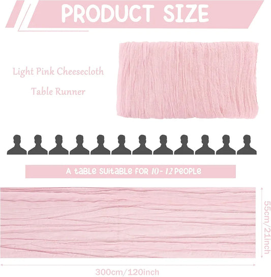 10 Pack Light Pink Cheesecloth Table Runner 10FT Boho Gauze Fabric Table Runner Vintage Rustic Sheer Runners for Wedding Party Bridal Baby Shower Long Table Decorations