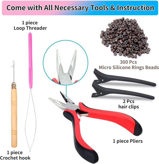 Goabroa Hair Tinsel Kit with Tools, 47 Inches 5 Colors 2550 Strands Heat Resistant Glitter Hair Extensions, Sparkling Shiny Fairy Hair Tinsel