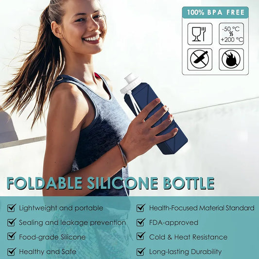 Collapsible Water bottles with Leakproof Lid –Food-Grade BPA-Free Silicone Travel Bottles–Foldable Water Bottles 610ml for Travel Gym,Hiking, Sports,Camping,Biking 20.7oz Portable Reusable