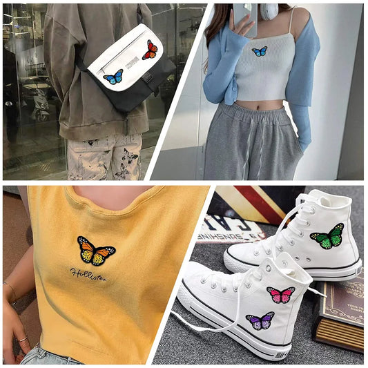 AUGSUN 40pcs Butterfly Iron on Patches - Vibrant 2-Size Embroidered Sew Applique Repair Patches for DIY Fashion