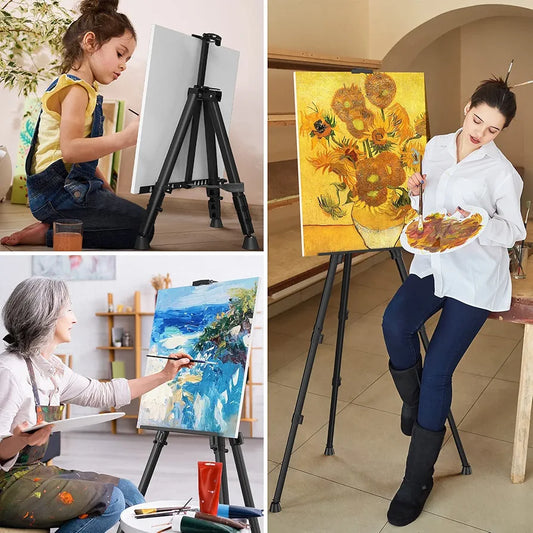 Professional Adjustable Aluminum Art Easel Stand - Portable & Lightweight for Artists - Perfect for Tabletop or Floor Display (Black)