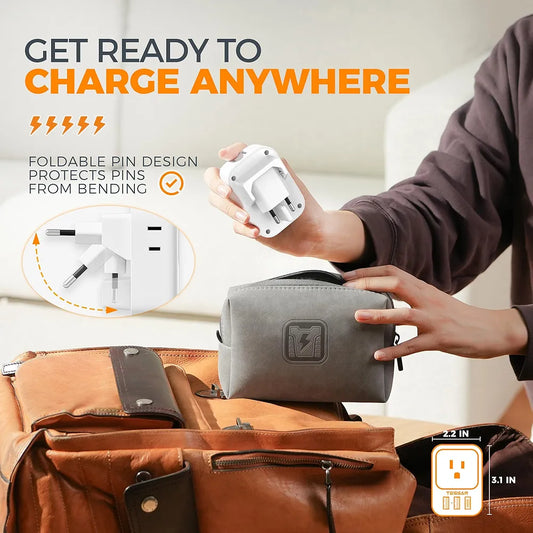 TESSAN All-in-One European Travel Adapter: Power 4 Devices Simultaneously with 4 Outlets & 3 USB Ports - Compact, Foldable, Type C Plug for EU, Spain, France, Italy, Germany, Iceland