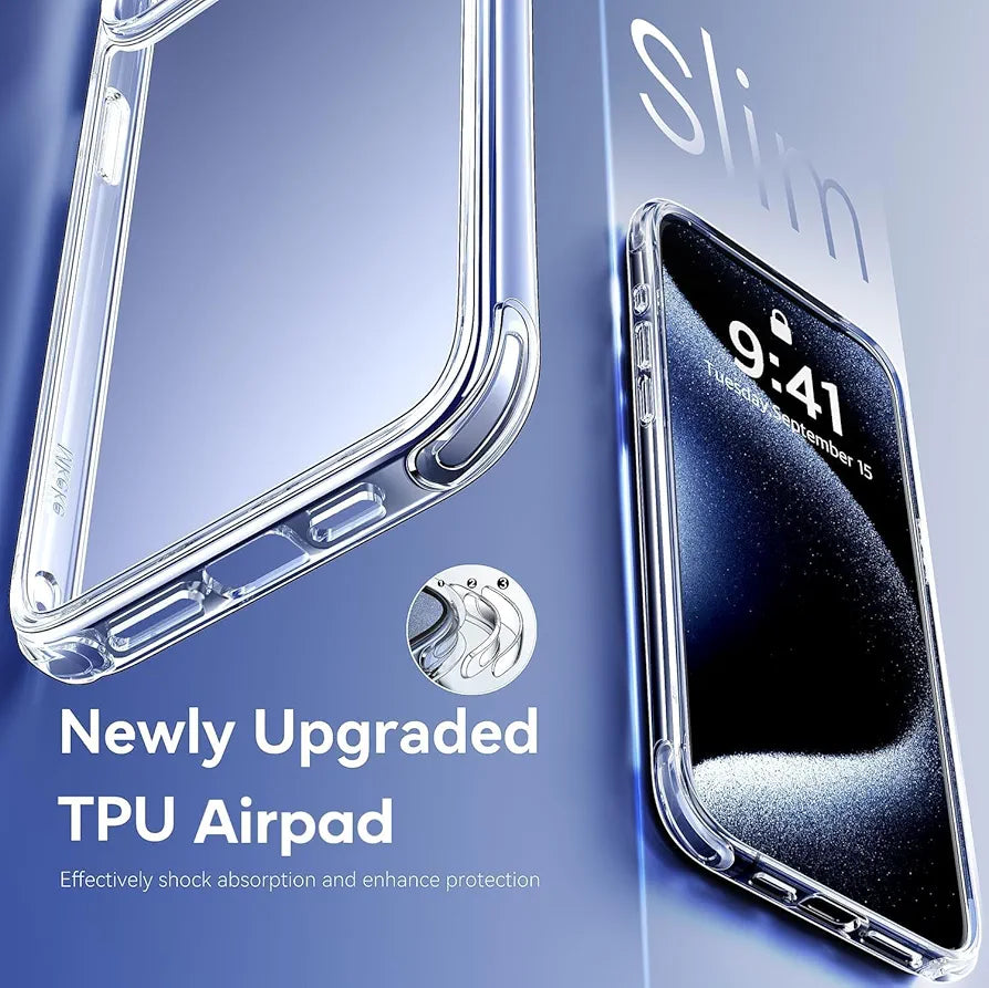 Mkeke Premium Clear Case for iPhone 15 Pro Max - Unyellowing, Military-Grade Drop Protection with 2 Screen Protectors