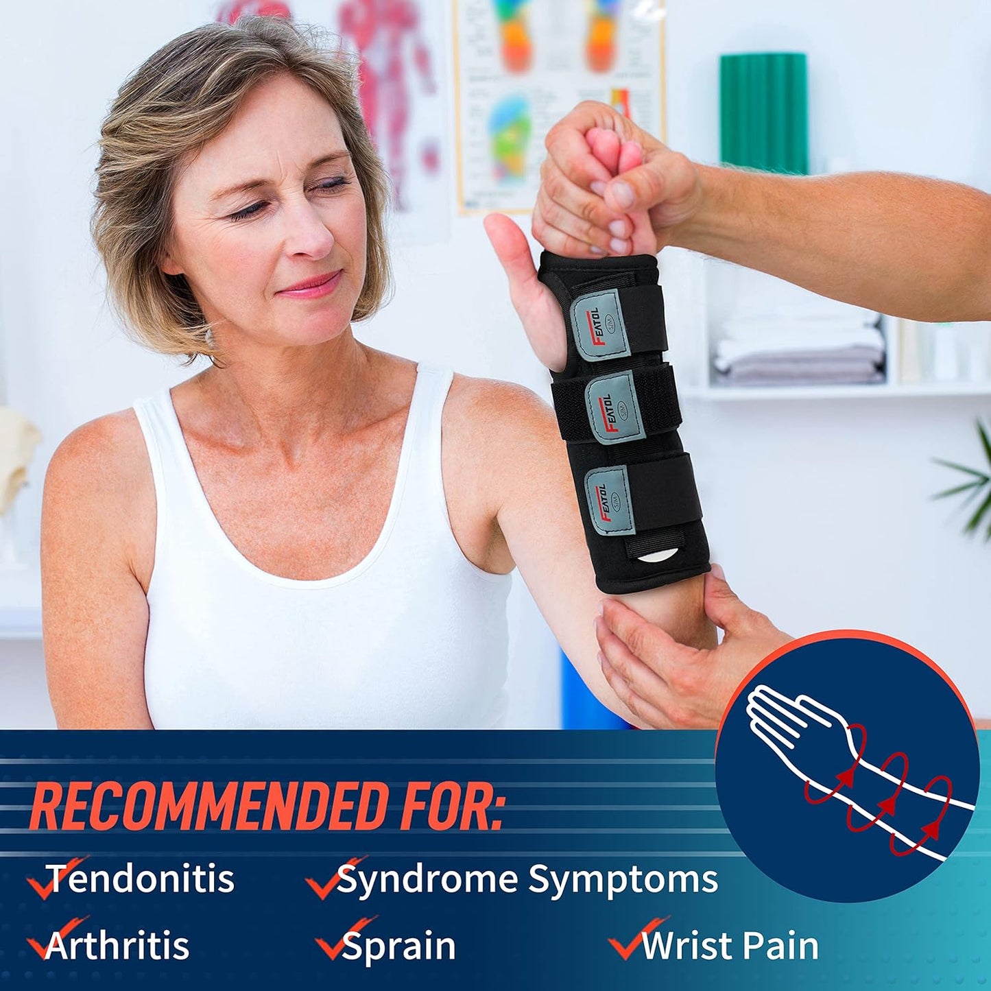 FEATOL Wrist Brace Hand Brace, Carpal Tunnel Wrist Splint Night Support for Women Men, Pain Relief Support -Tendonitis, Arthritis, Sprain, Right Hand, Medium/Large