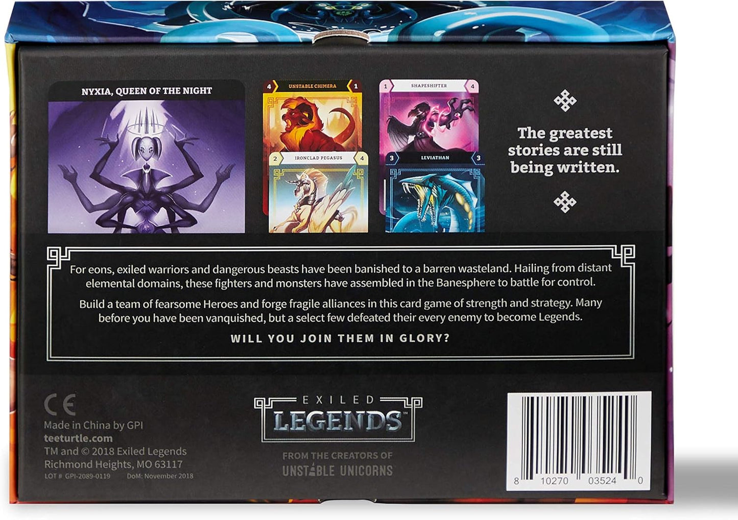 TeeTurtle Exiled Legends Base Game - from The Creators of Unstable Unicorns - A Strategic Card Game for Teens and Adults