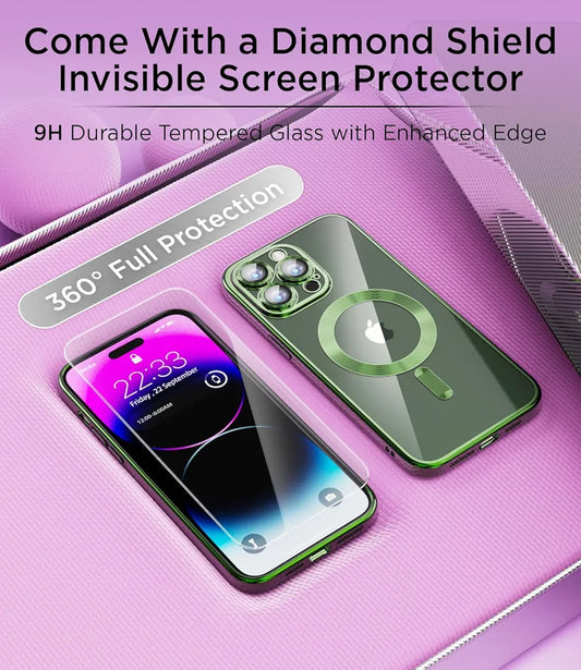 SUCGLES® Magnetic Clear for iPhone 14 Pro Case, with Camera Protection + Screen Protector for MagSafe, Shockproof Slim Magnet Mag Safe Thin Phone Cover Women Girls Men for Apple 14pro