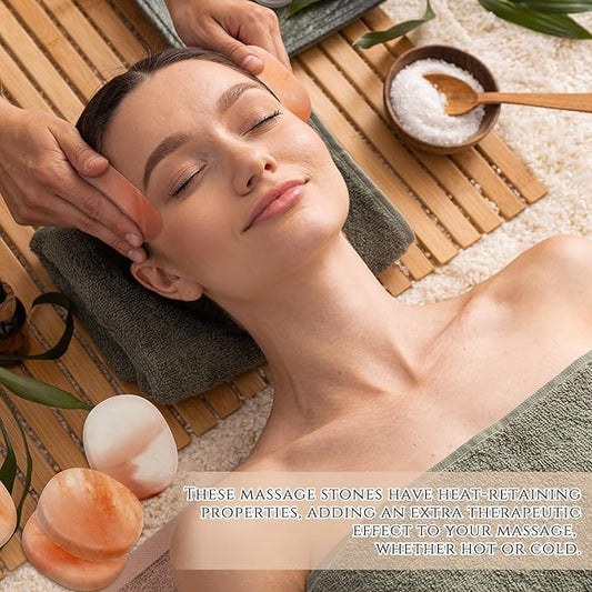 10 Pcs Premium Flat Oval Himalayan Salt Massage Stones - Natural Pink Crystal, Hand-Carved for Spa Therapy & Deep Relaxation