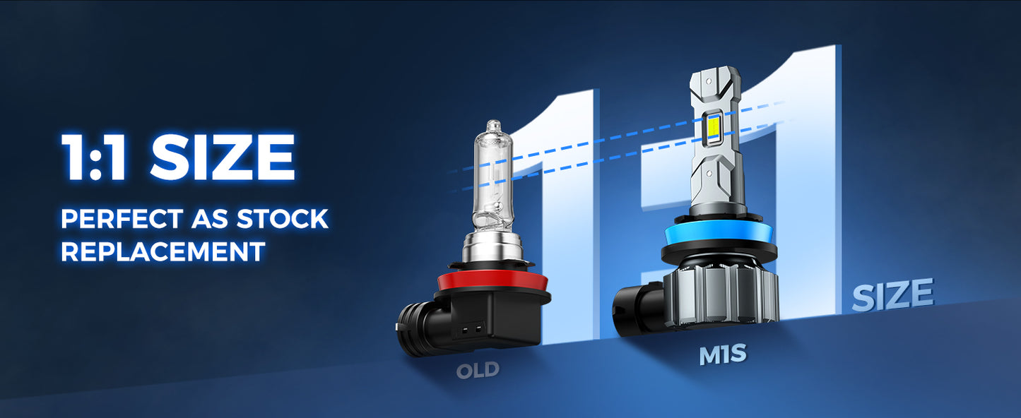 Marsauto M1S H11/H8/H9 Bulbs 2024 Real 1:1 Design, 24000LM Brighter H11 Low Beam Fog Light Bulbs, 6000K Cool White Light Bulb Non-polarity, 3Min Plug and Play, IP68, Pack of 2