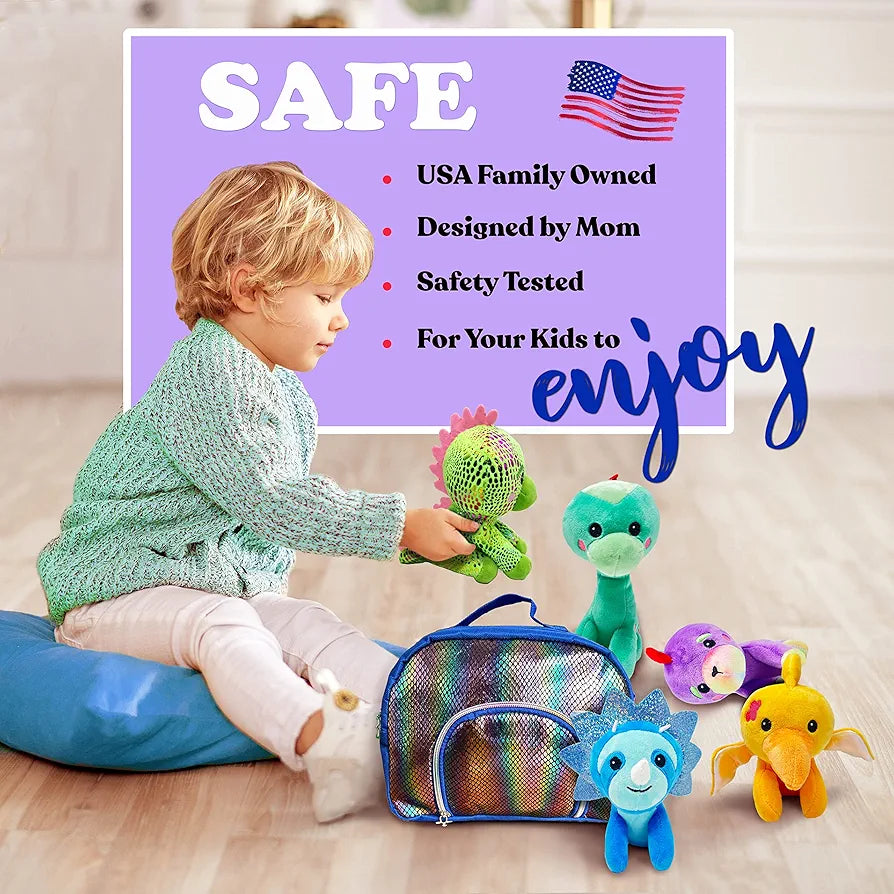 5-Pack Adorable Plush Dinosaur Toys with Carrying Case - Soft Dino Stuffed Animals for Kids