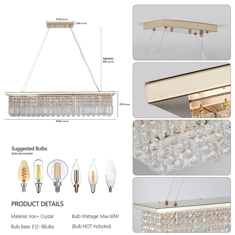 Elegant Crystal Chandelier Pendant Ceiling Light Fixture - Modern Raindrop Design for Dining Rooms & Kitchen Islands