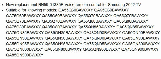 BN59-01385B Voice Remote Control Replacement for Samsung TV
