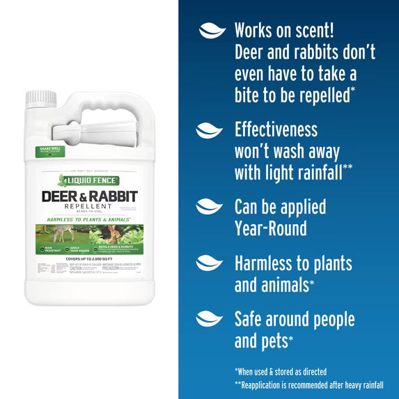 Liquid Fence Deer and Rabbit Repellent, Ready-to-Use Spray, 1 Gallon