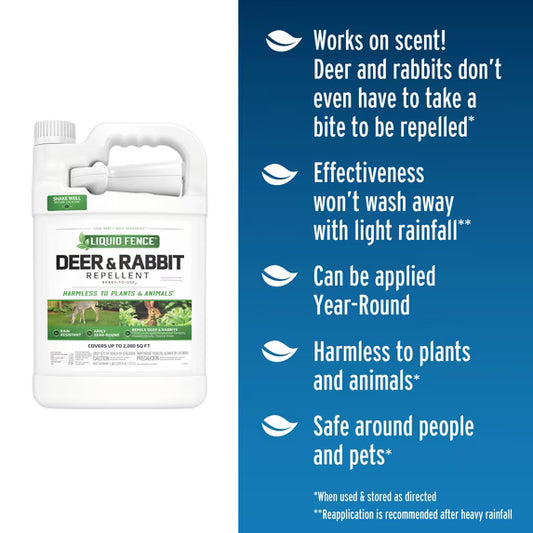 Liquid Fence Deer and Rabbit Repellent, Ready-to-Use Spray, 1 Gallon
