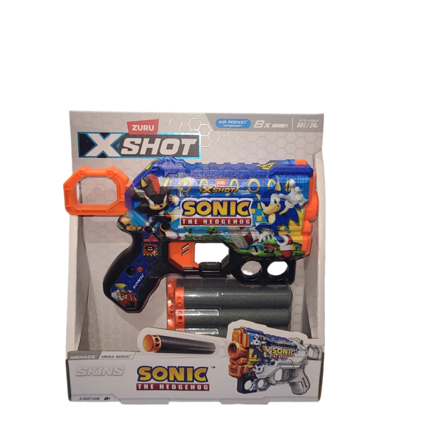 XSHOT SKINS MENACE BLASTER (8 DARTS) BY ZURU, FOR AGES 8+
