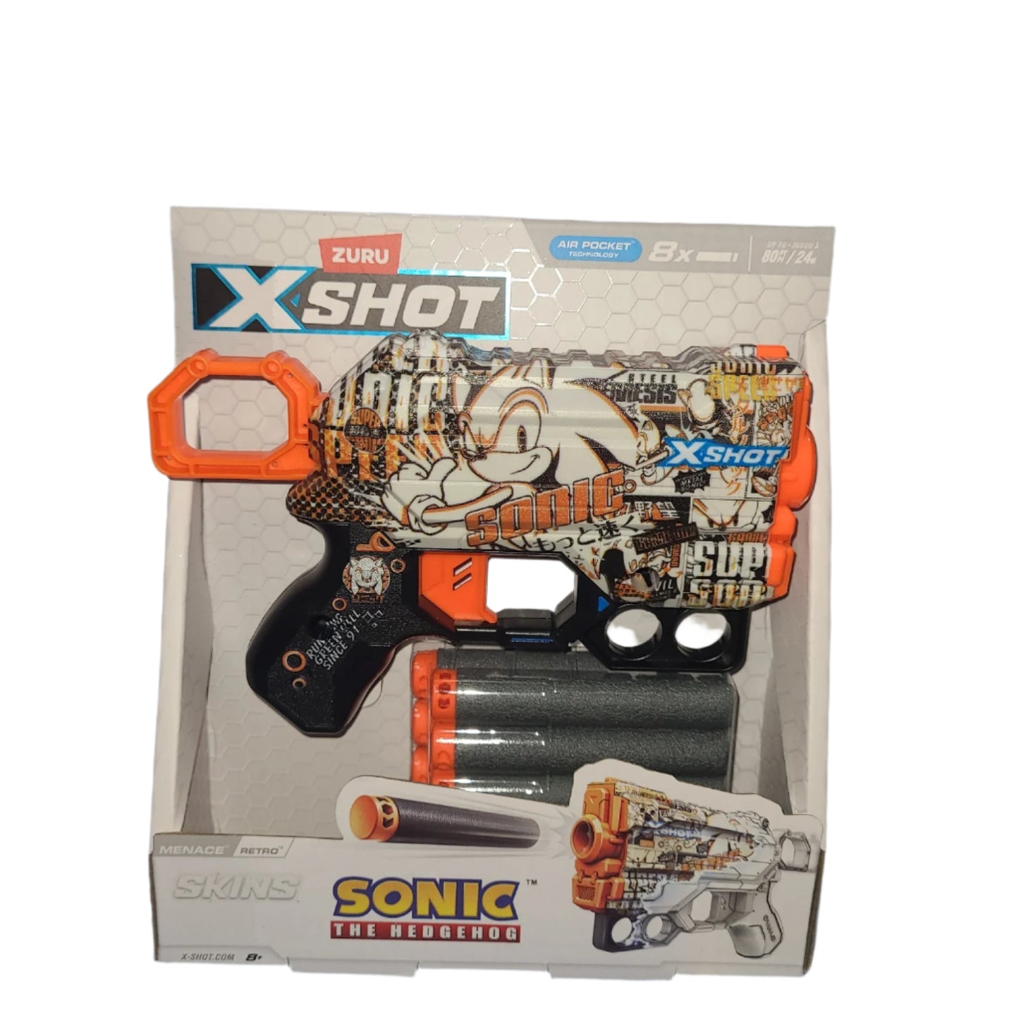 XSHOT SKINS MENACE BLASTER (8 DARTS) BY ZURU, FOR AGES 8+