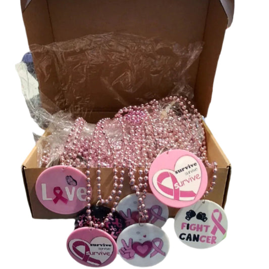 48 Pcs Breast Cancer Awareness Beaded Necklaces Pink