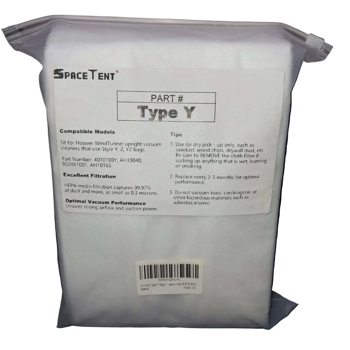 SPACE TENT Type Y HEPA Vacuum Bags 10-pack