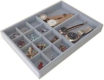 Svea Display Gryy Velvet Stackable Organizer Premium Quality Tray Drawer Inserts Divider Multi Functional Storage Closet Hallway Vanity